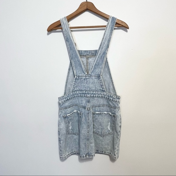 Retro 90s Forever 21 Light Wash Denim Distressed Overall Dress Womens Size XS - Picture 6 of 10